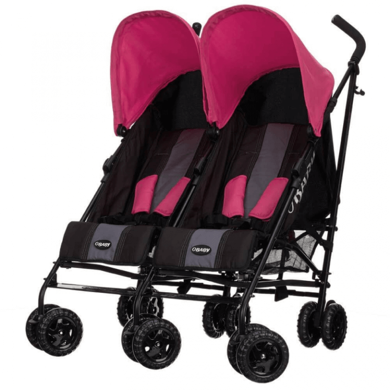 Obaby Apollo Twin Stroller | Lightweight Double Pushchair | Black / Pink