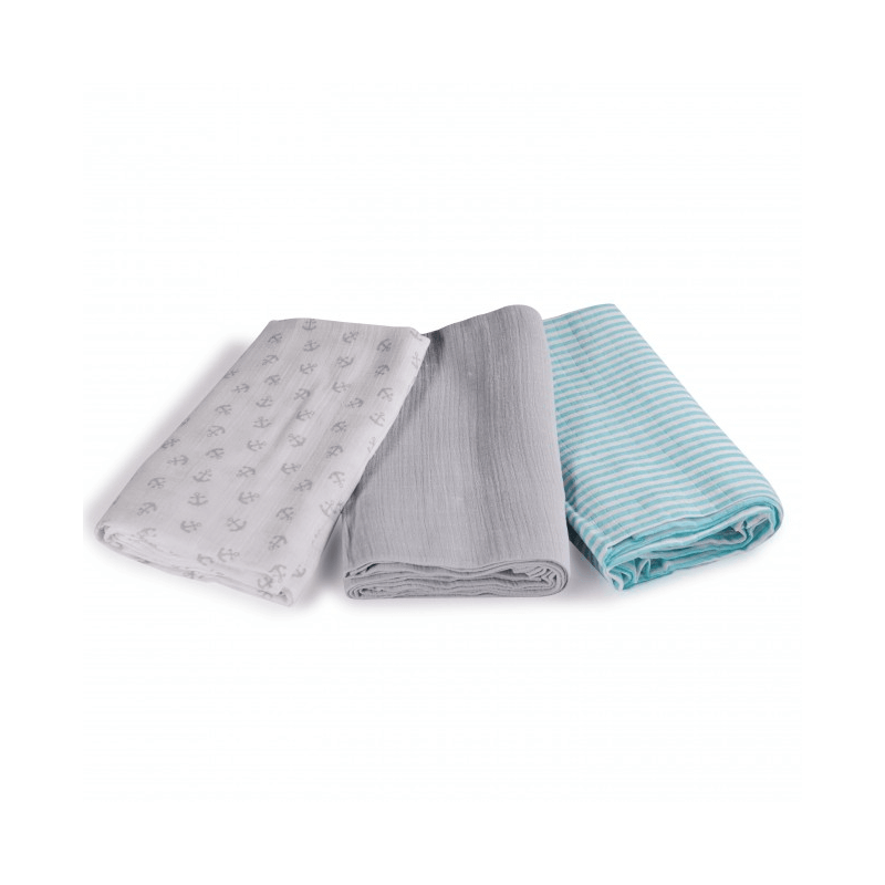 Summer Infant Muslin Blanket Anchor Grey Teal Stripes 3 Pack