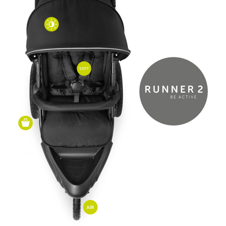 Hauck Runner 2 | Black | Three Wheel Stroller | Pushchair | All-terrain