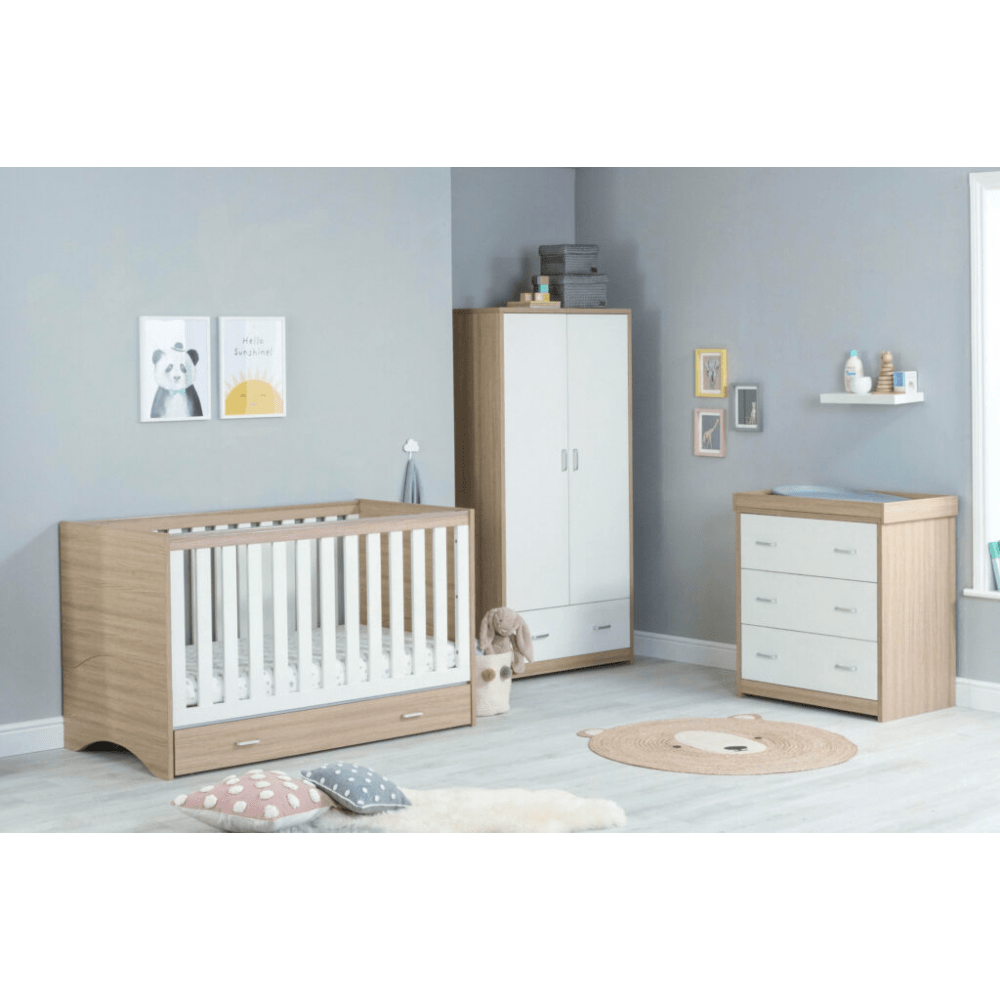 Photos - Kids Furniture Babymore Veni 3 Piece Room Set with Drawer - Oak White DSR13266WH 