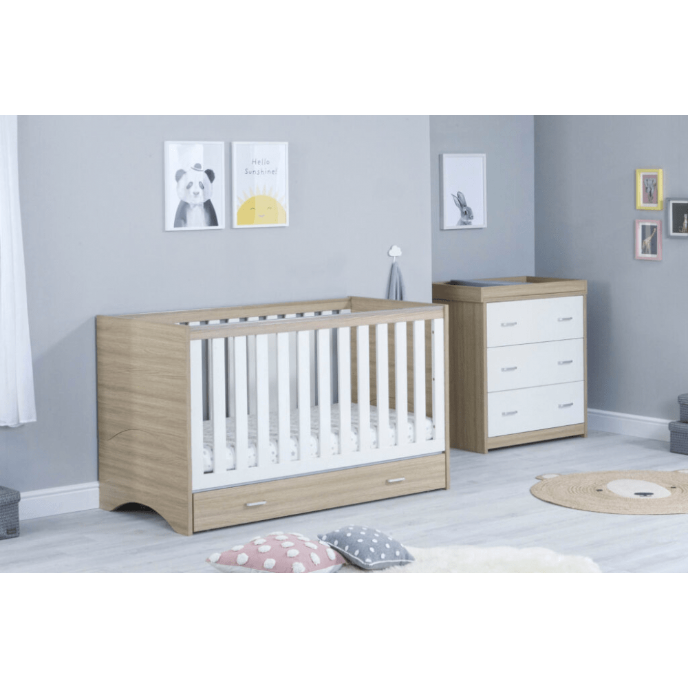 Photos - Kids Furniture Babymore Veni 2 Piece Room Set with Drawer - Oak White DSR13265WH 