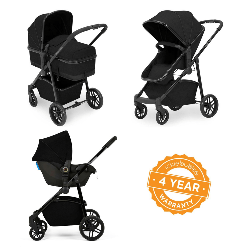 Ickle Bubba Moon 3 in 1 Travel System Black BabyMonitorsDirect