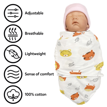 Callowesse Newborn Baby Swaddle - 0-3 Months - Safari Friends